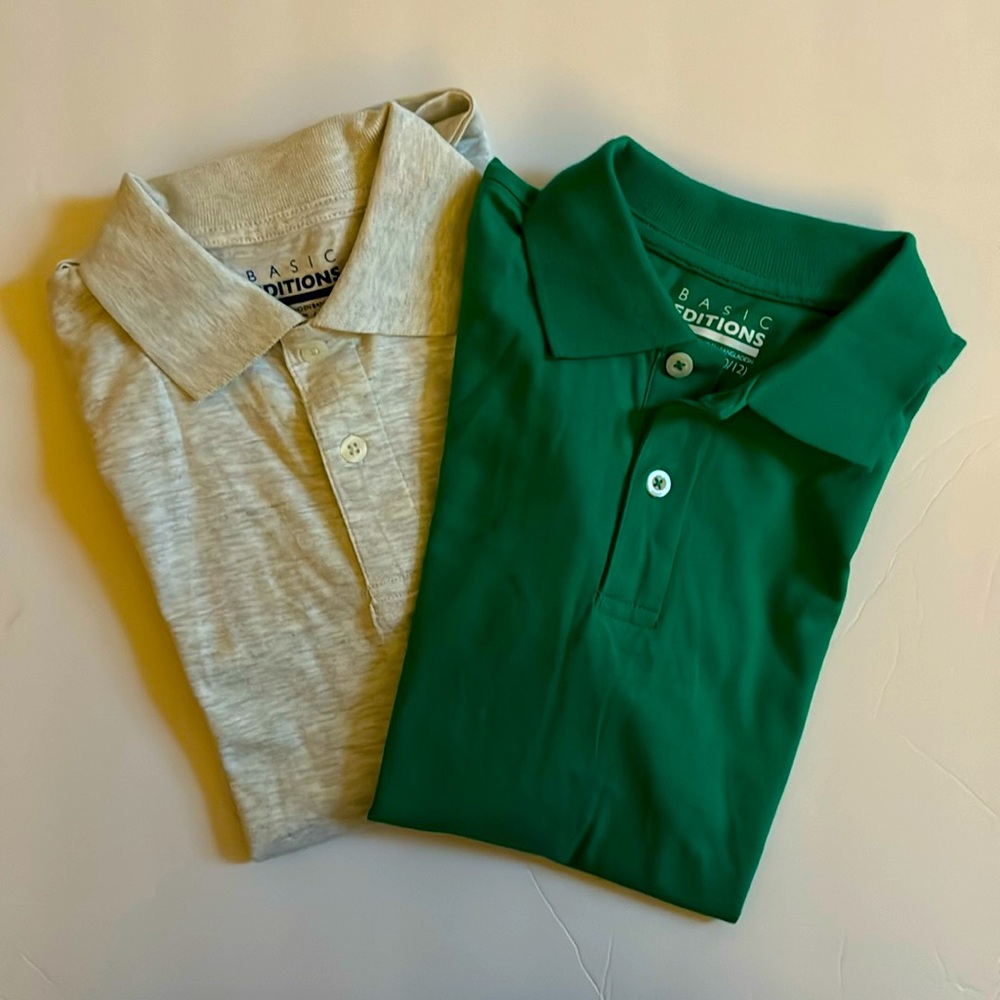 2 Brand New Boys Polo Shirts size 10/12 Grey / Green